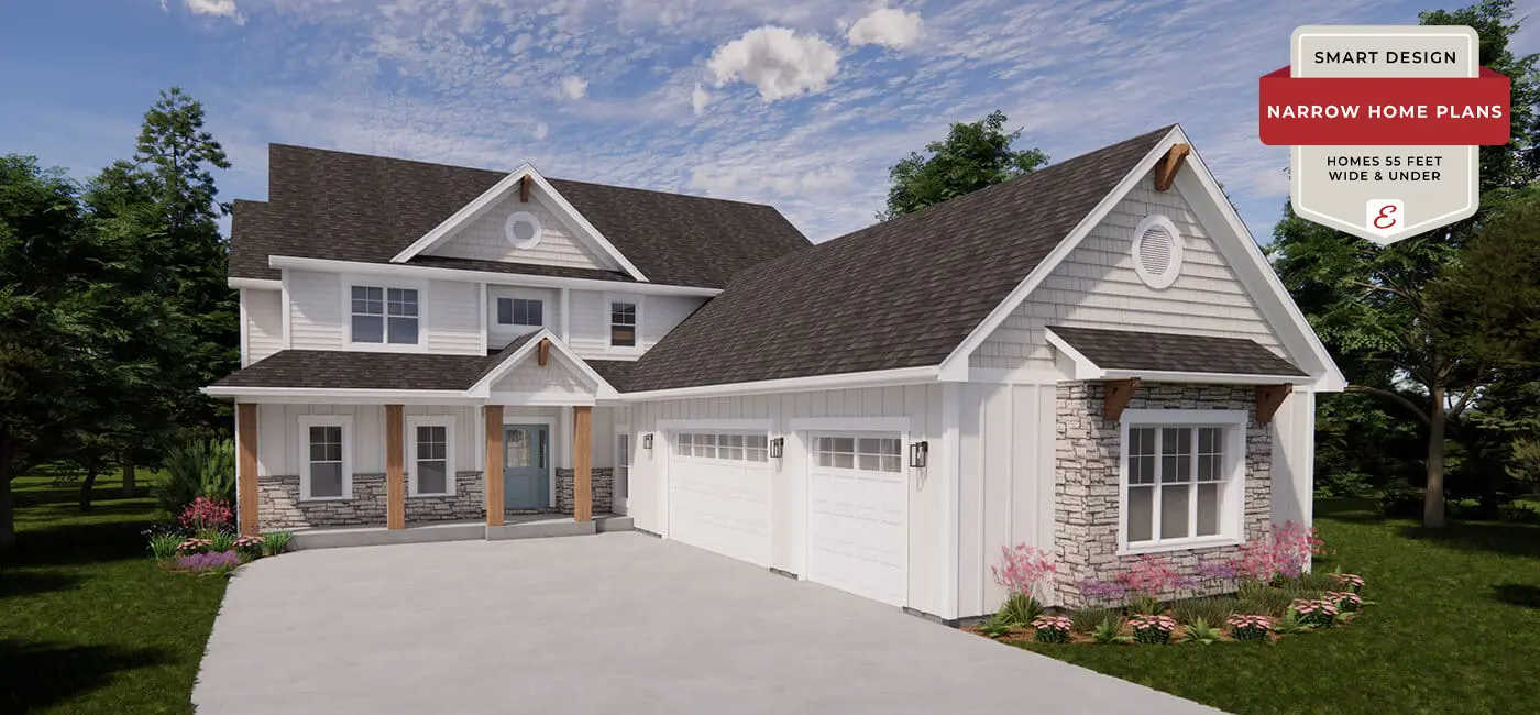 The Palmetto Exterior, Narrow Home Plans, Home plan designed for narrow Wisconsin homesites