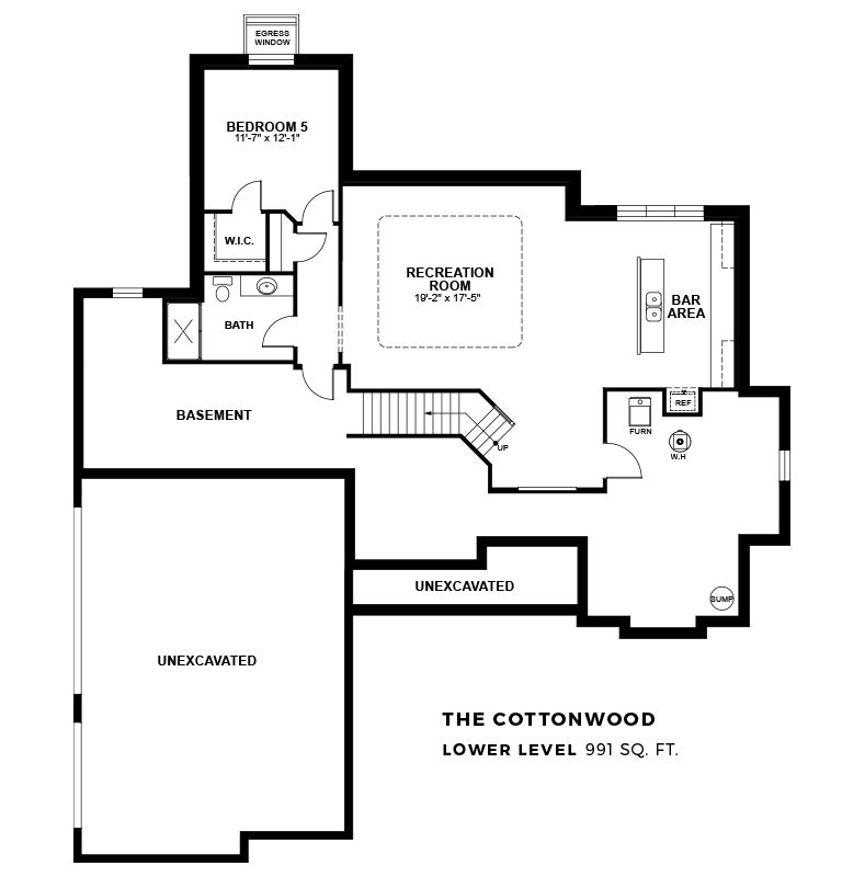 The Cottonwood lower level floor plan