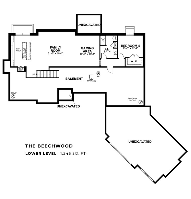 The Beechwood at Twin Pine Farm Subdivision, Lower Level Floor Plan